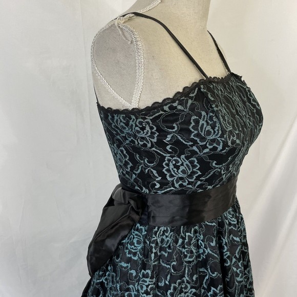 Gunne Sax by Jessica McClintock Black Floral Lace Gown Bow Small XS - Picture 3 of 11